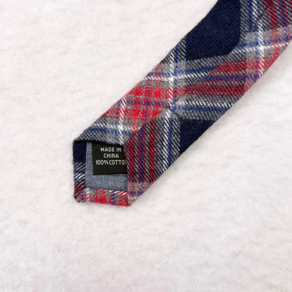 Land of Liberty Skinny Tie Necktie Red Blue Plaid Flannel Fabric Cotton NEW